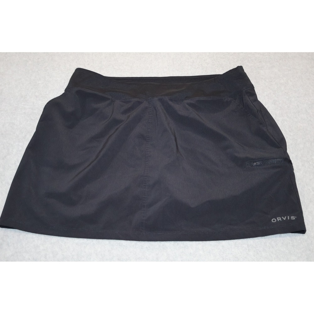 Orvis Lined Skort Skorts Shorts Women Large Black Athletic Outdoor Zipper Pocket